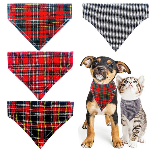 PET SHOW 4Pcs/Pack Plaid Small Dog Bandanas Slip on Collar for Girl Boy Medium Dogs Cats Puppies Bibs Slide Over Collars Washable Cotton Double Reversible Triangle Scarfs Costumes Grooming Accessories