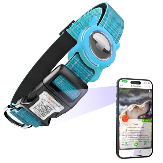 AirTag Dog Collar with QR Code – Reflective