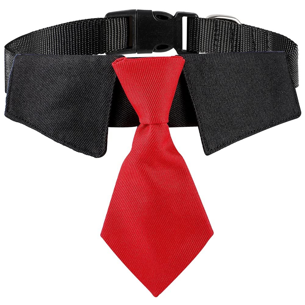 XZYZ Dog Collar Soft Polyester Dog Bow Tie with Metal Buckle for Large Medium and Small Boys Cat Dog Tie (Small Black/Red)