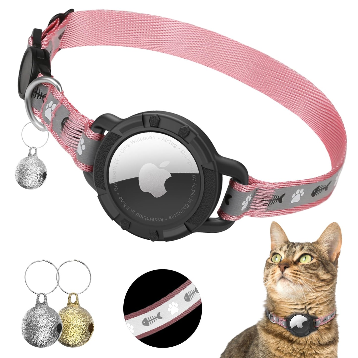 Airtag Cat Collar Reflective Cat Collar with Apple Air Tag Holder Breakaway Lightweight Scratch Resistant GPS Tracker Pet Collar with Bell for Cat Kitten 8-12 Inch Blue