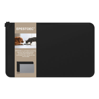 EPESTOEC Premium Silicone Dog Food MatDog Bowl mat Pet Food pad- Anti-Slip Pet Food Mat for Dogs and Cats - Waterproof and Easy to Clean Black-19 * 12IN