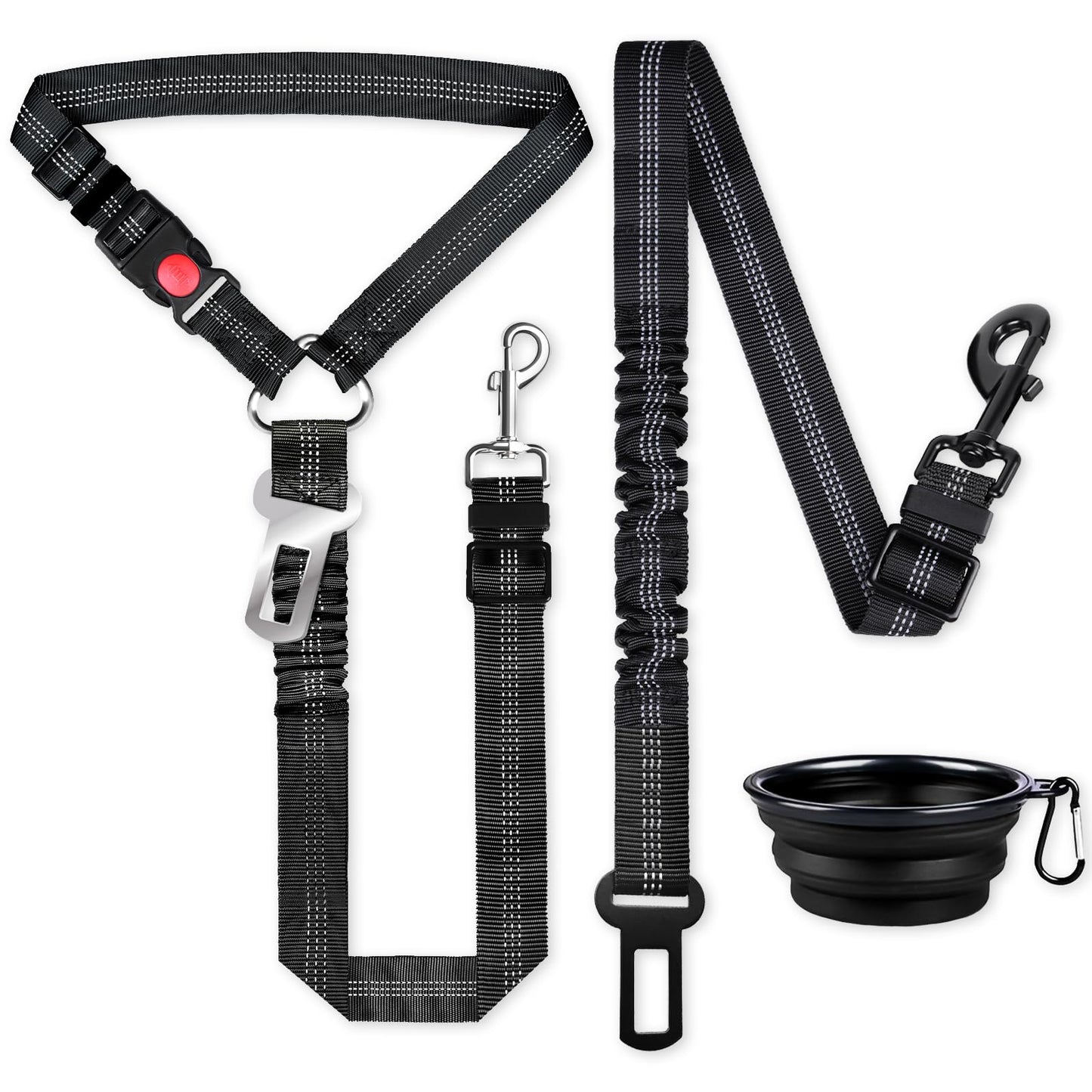 Dog Car Seat Belt Set – 3-Piece Adjustable Safety Harness