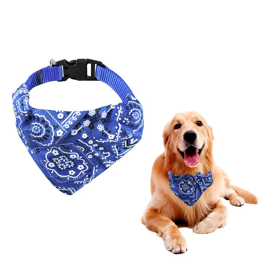 FuninCrea Dog Bandanas Collar Triangle Towels Washable Bibs Scarf Adjustable Bandanas Flower Pattern Dog Collar Costume Accessories for Small Medium Large Dogs (Blue)