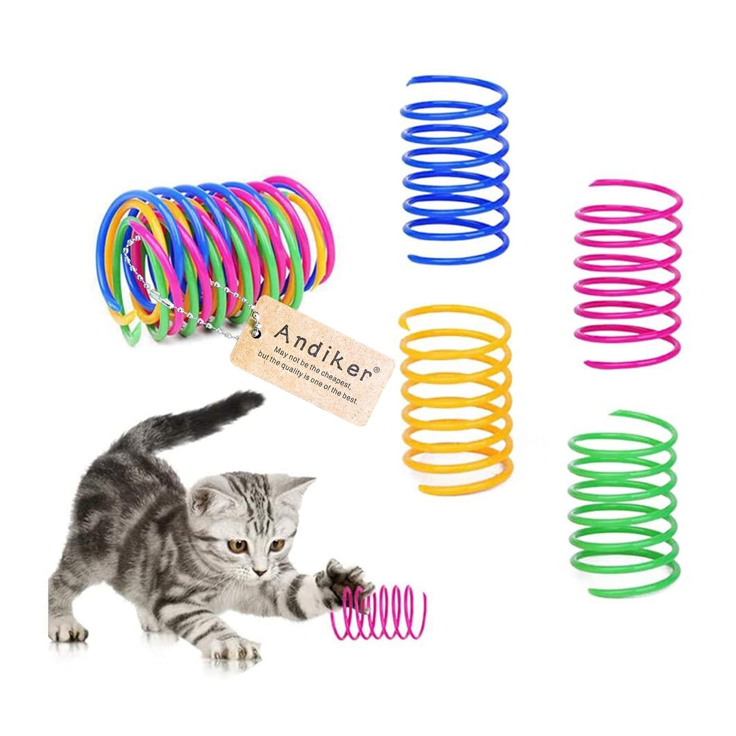 Andiker Cat Spiral Spring 12 Pc Cat Creative Toy to Kill Time and Keep Fit Interactive cat Toy Durable Heavy Plastic Spring Colorful Springs Cat Toy for Swatting Biting Hunting Kitten Toys