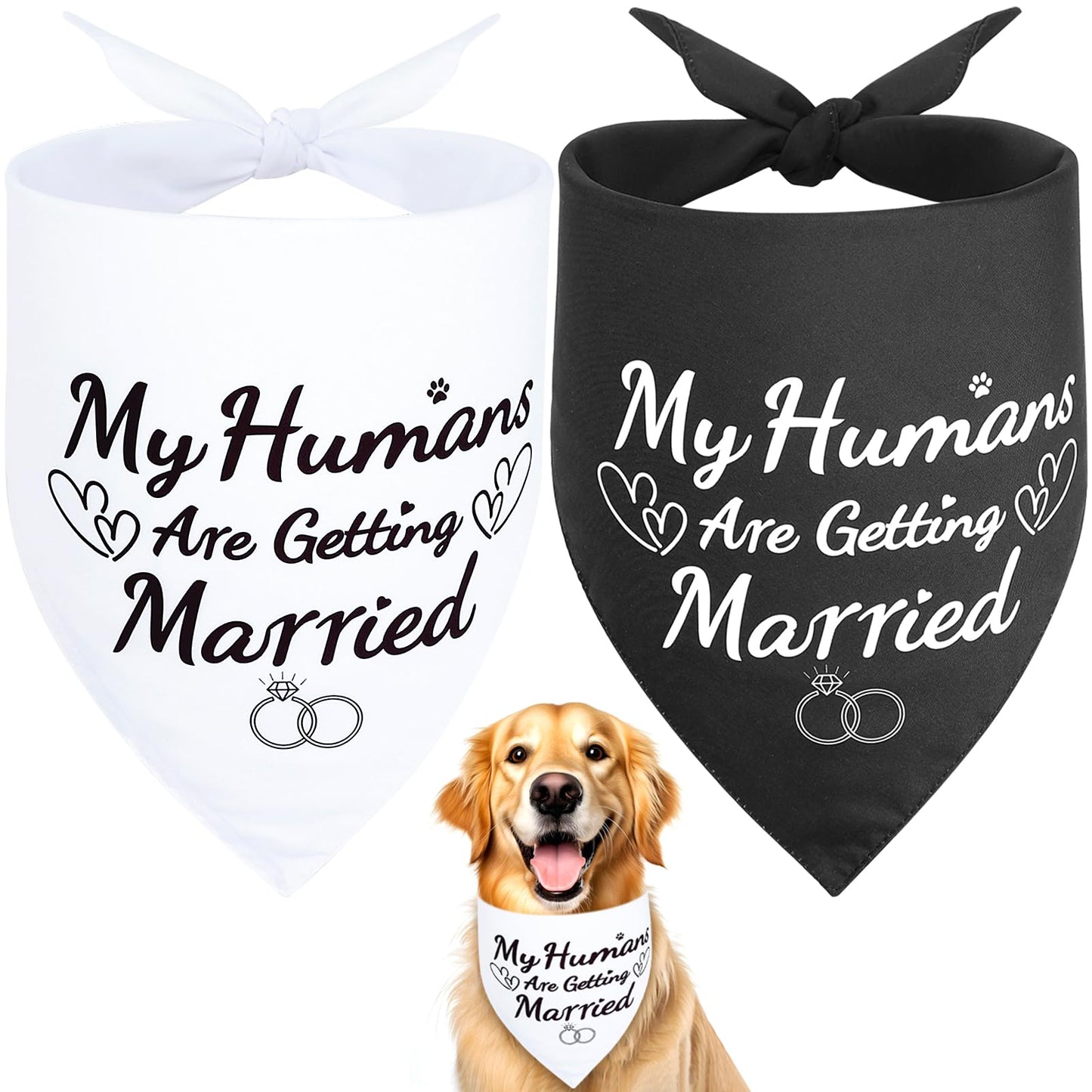 Vivifying 2 Pack Dog Wedding Bandanas Elegant Engagement Gifts for Couples Bridal Shower Gifts Dog Scarf Accessories for Wedding Outfit Photo Prop and Party Decor (XL White&Black)