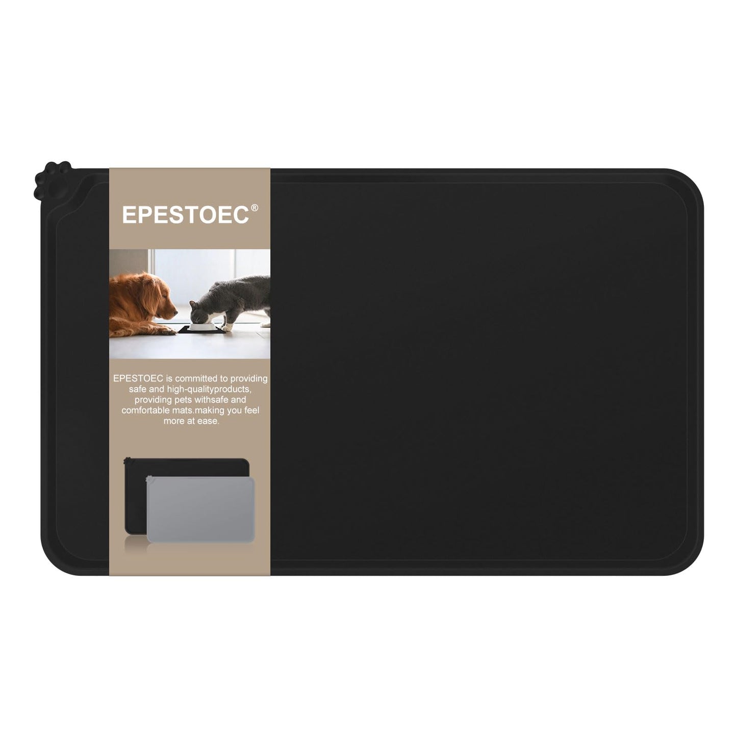 EPESTOEC Premium Silicone Dog Food MatDog Bowl mat Pet Food pad- Anti-Slip Pet Food Mat for Dogs and Cats - Waterproof and Easy to Clean Black-19 * 12IN