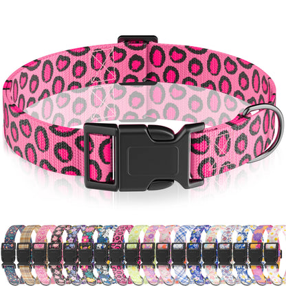 Seyezo Dog Collar Leopard Puppy Collar for Boys Girls Small Medium Large Dogs Adjustable Soft Pet Collar Pink Leopard with Quick Release Buckle for Males Females Pink LeopardXS