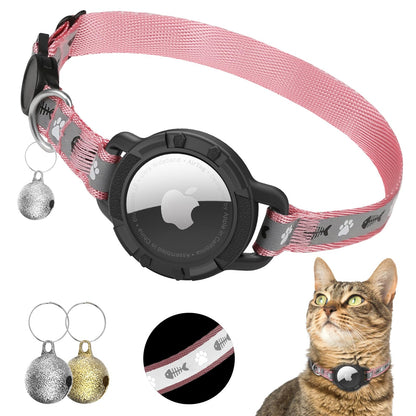 Airtag Cat Collar Reflective Cat Collar with Apple Air Tag Holder Breakaway Lightweight Scratch Resistant GPS Tracker Pet Collar with Bell for Cat Kitten 8-12 Inch Blue