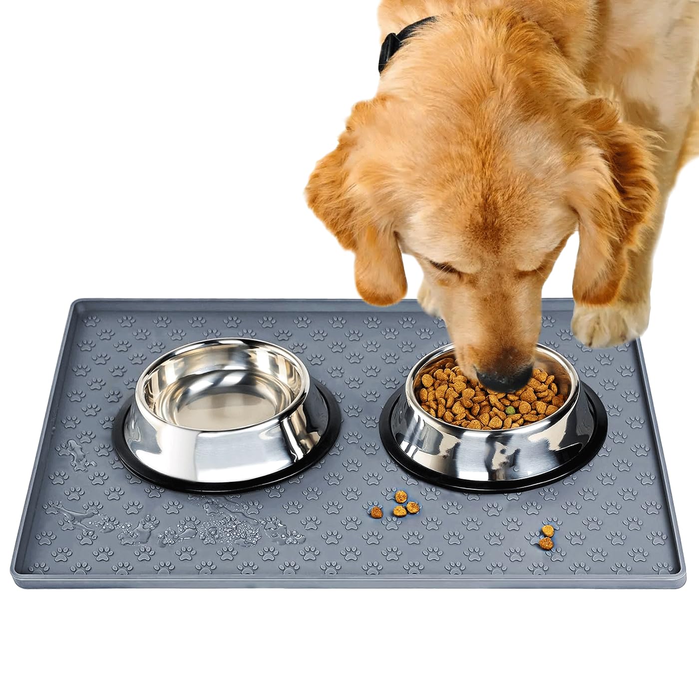 Dog Cat Pet Food Mat Dog Feeding Mat for Food and Water Silicone Dog Dish Mats for Floors Waterproof Slip Dog Bowl Mat with Raised Edges to Prevent Food and Water Messes on Floor